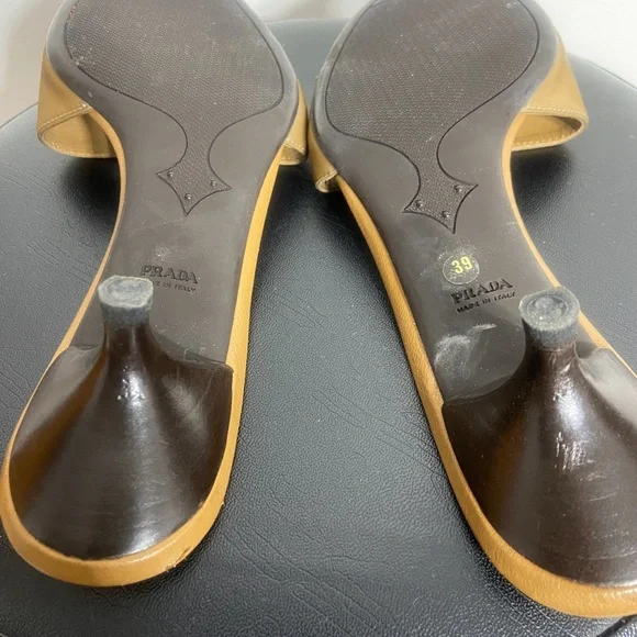 Prada Milano Tan Satin Slide Heels Made in Italy Women’s Size 39 - Picture 3 of 9